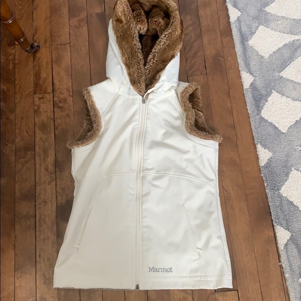 Marmot vest w/ faux fur hood.
